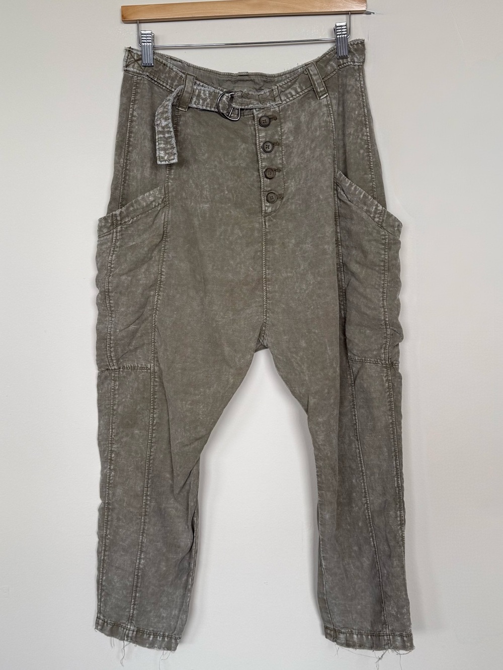 Free People Desert Days Olive Green Tan Harem Pants Size 2